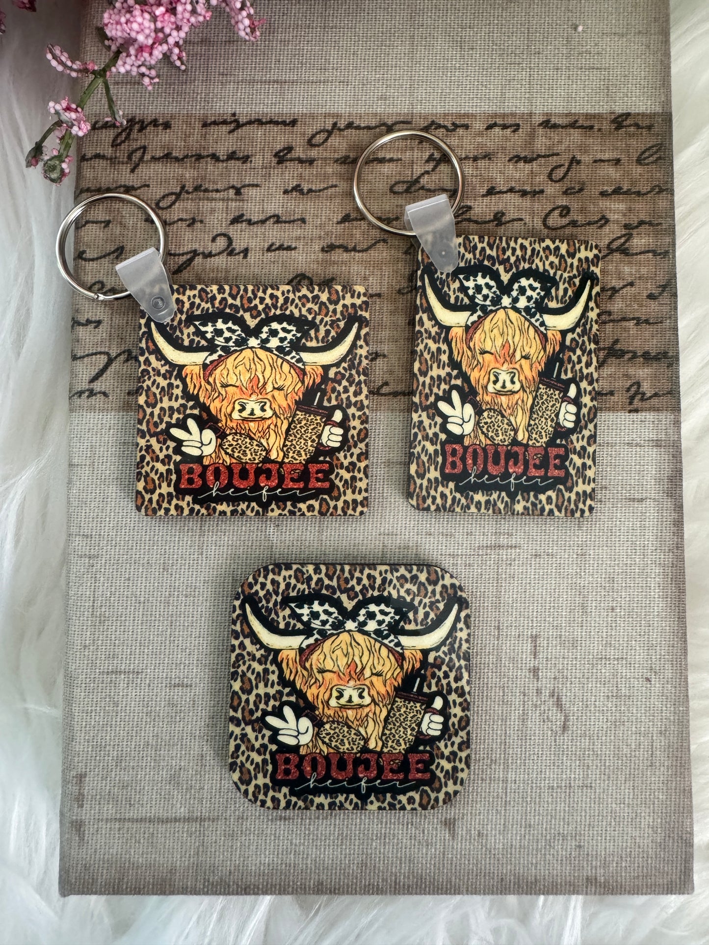 Boujee Heifer Cow Keychain or Magnet