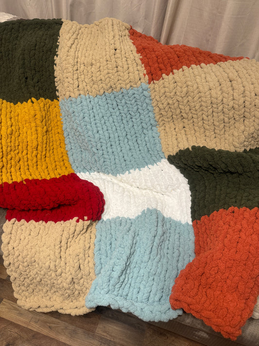 Multi Hand Made Chunky Knit Blanket