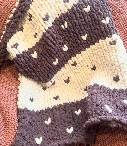 Cream & Plum Hand Made Chunky Knit Blanket