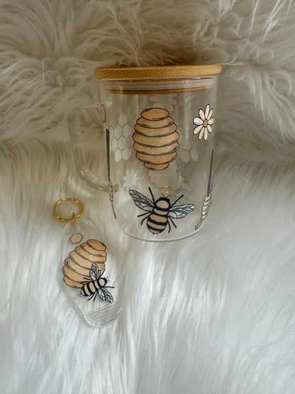 Honey Bee 15oz Glass Can With Handle