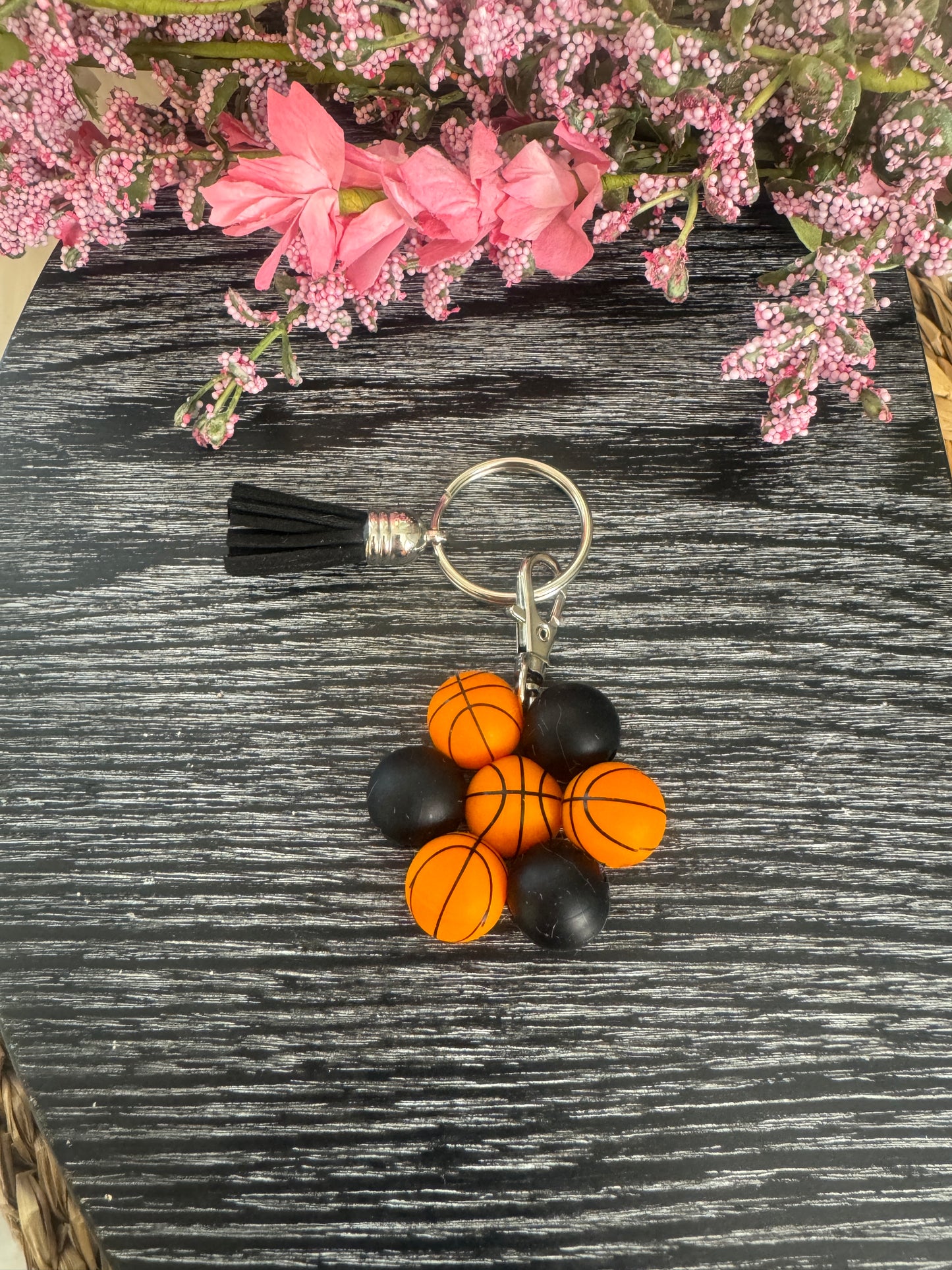 Basketball Beaded Flower Keychain