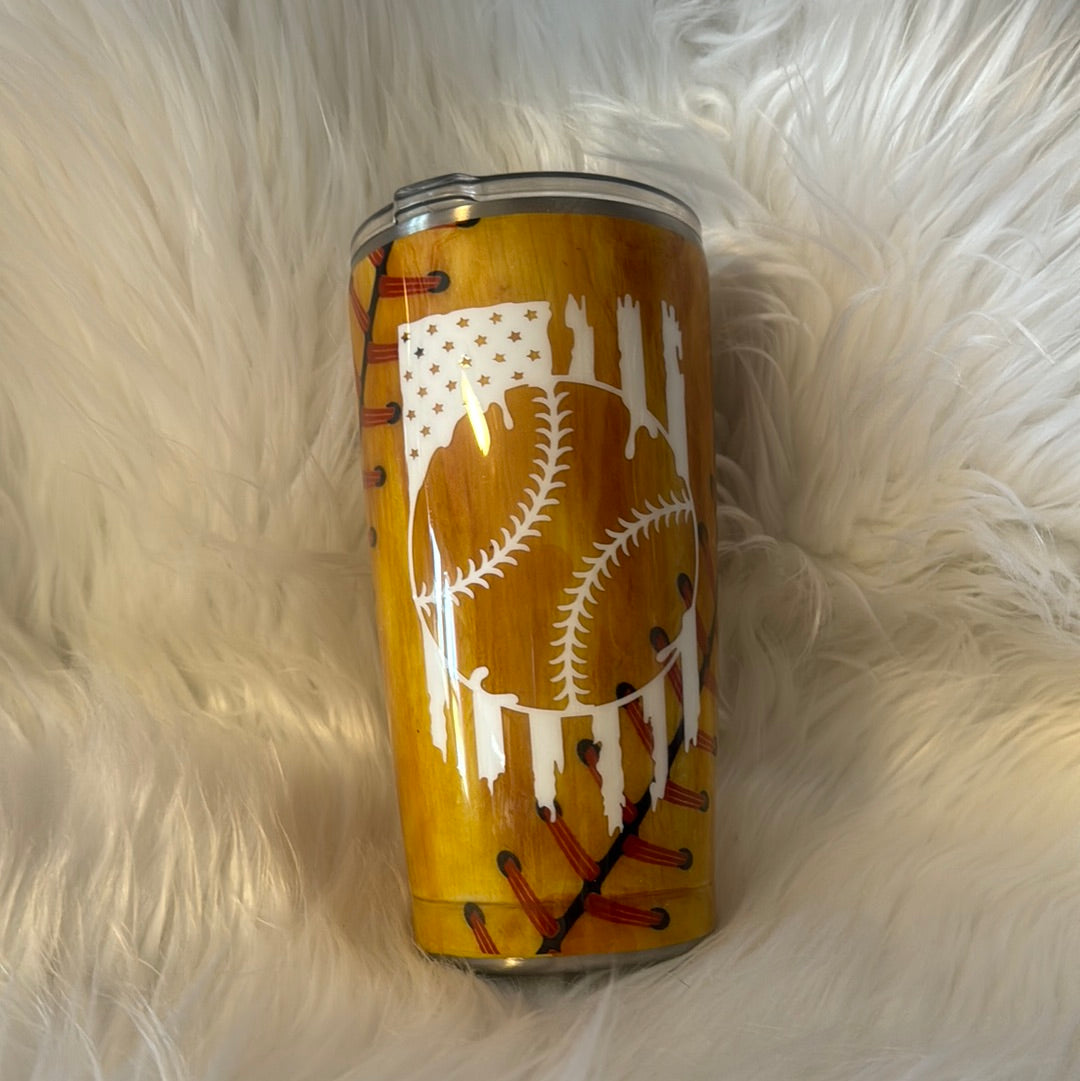 RTS Wood Grain Baseball Flag 20oz Tumbler