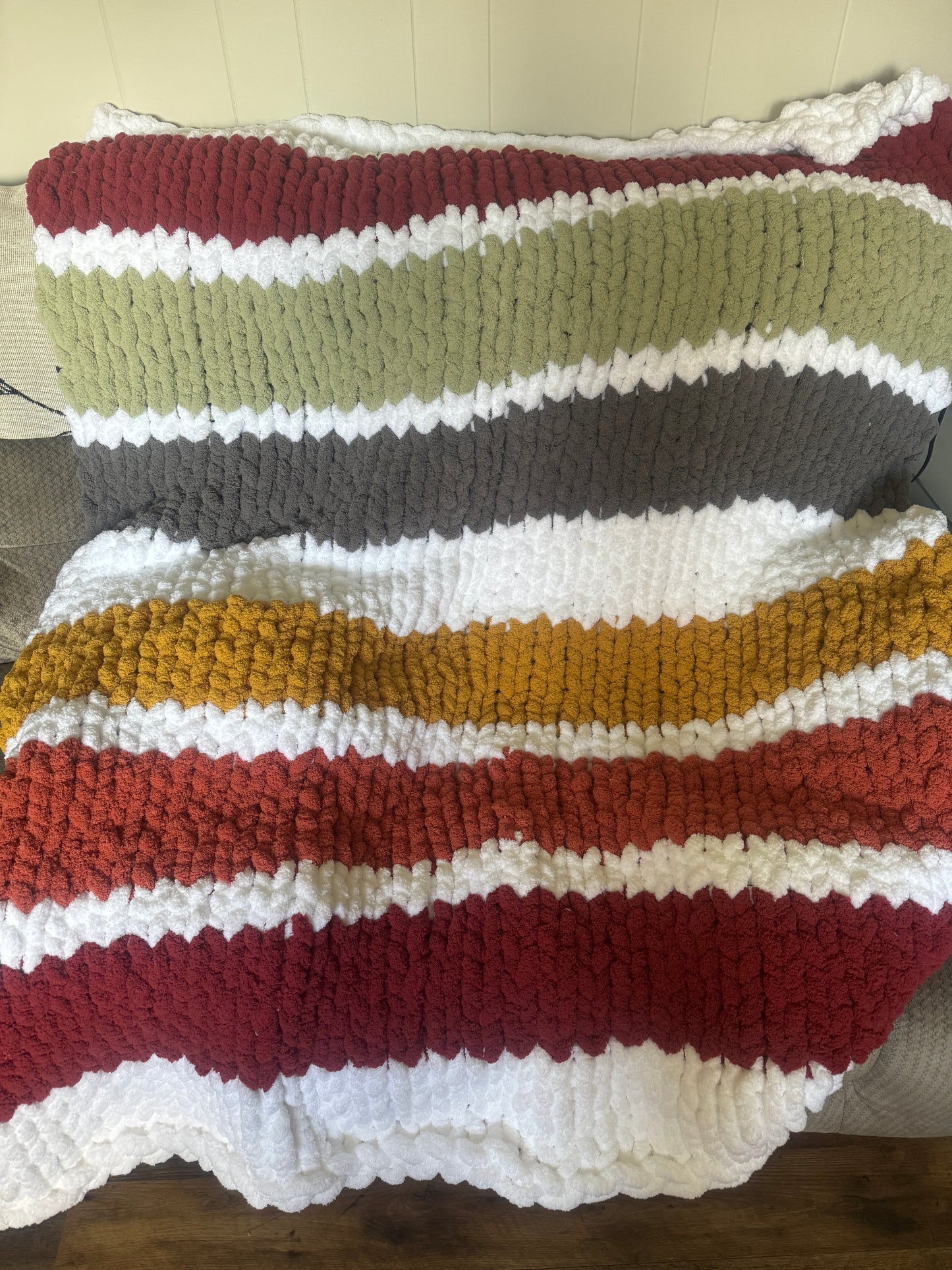 Fall Multi Hand Made Chunky Knit Blanket