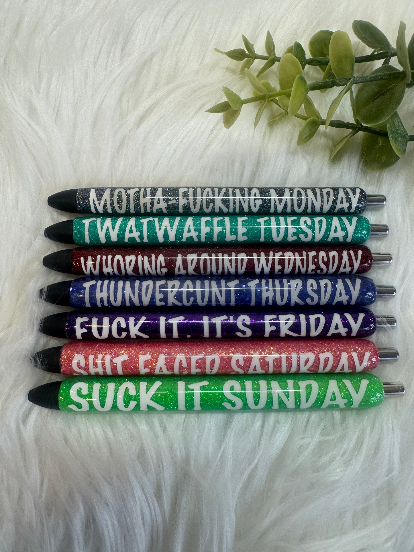 **Curse Word Pens**        7 Days of the Week Glitter Pens (7-Pack)