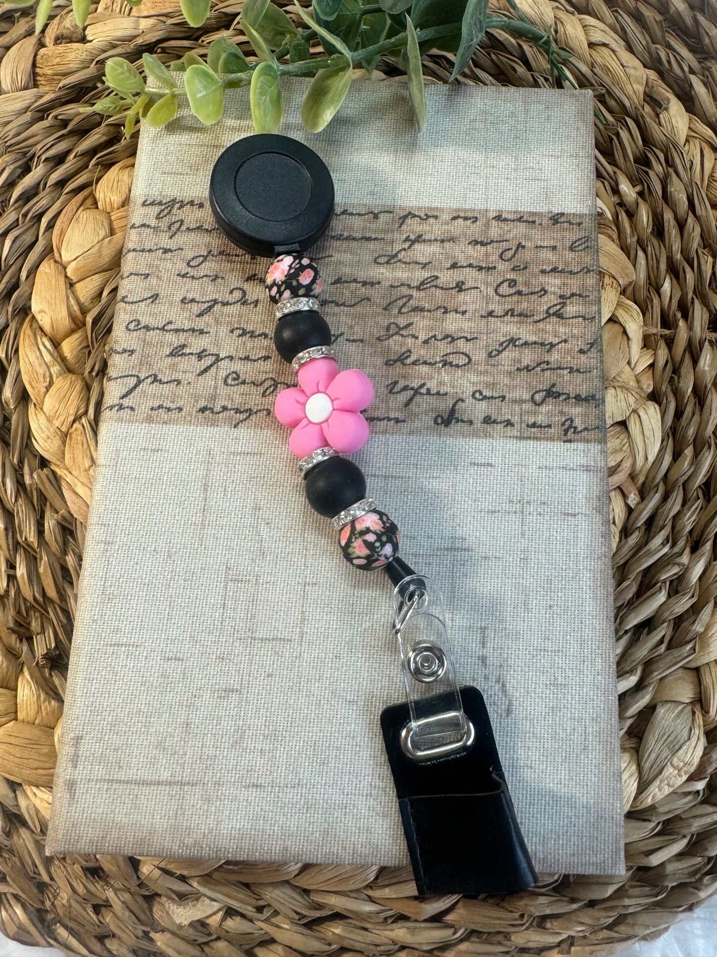 Floral Badge Reel and Pen Holder