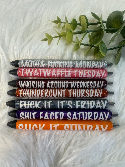 **Curse Word Pens**        7 Days of the Week Glitter Pens (7-Pack)