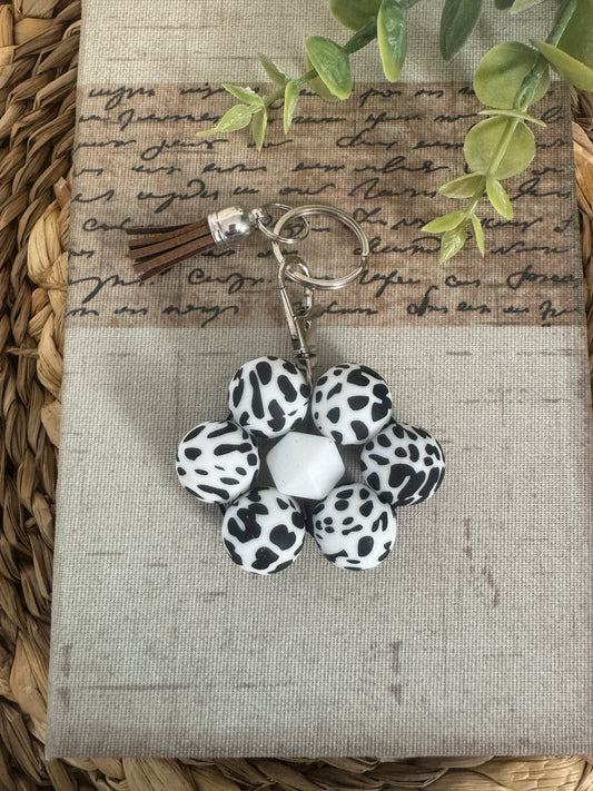 Cow Beaded Flower Keychain