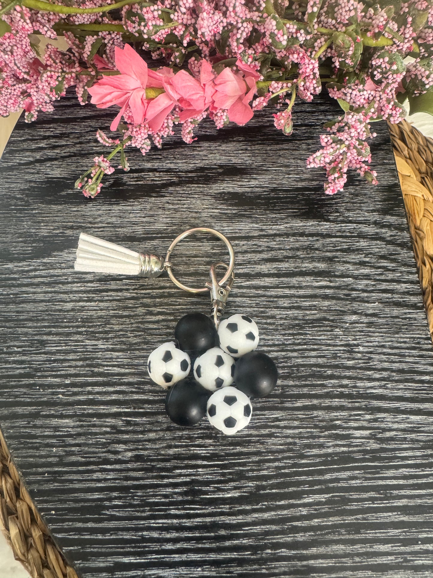 Soccer Beaded Flower Keychain