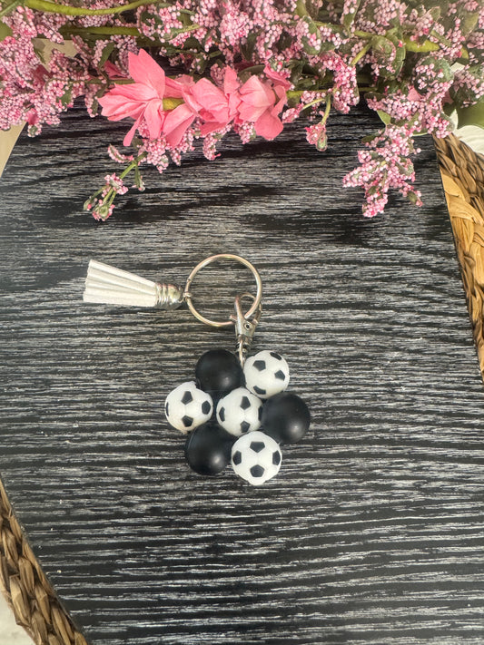 Soccer Beaded Flower Keychain