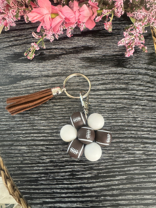 Football Beaded Flower Keychain