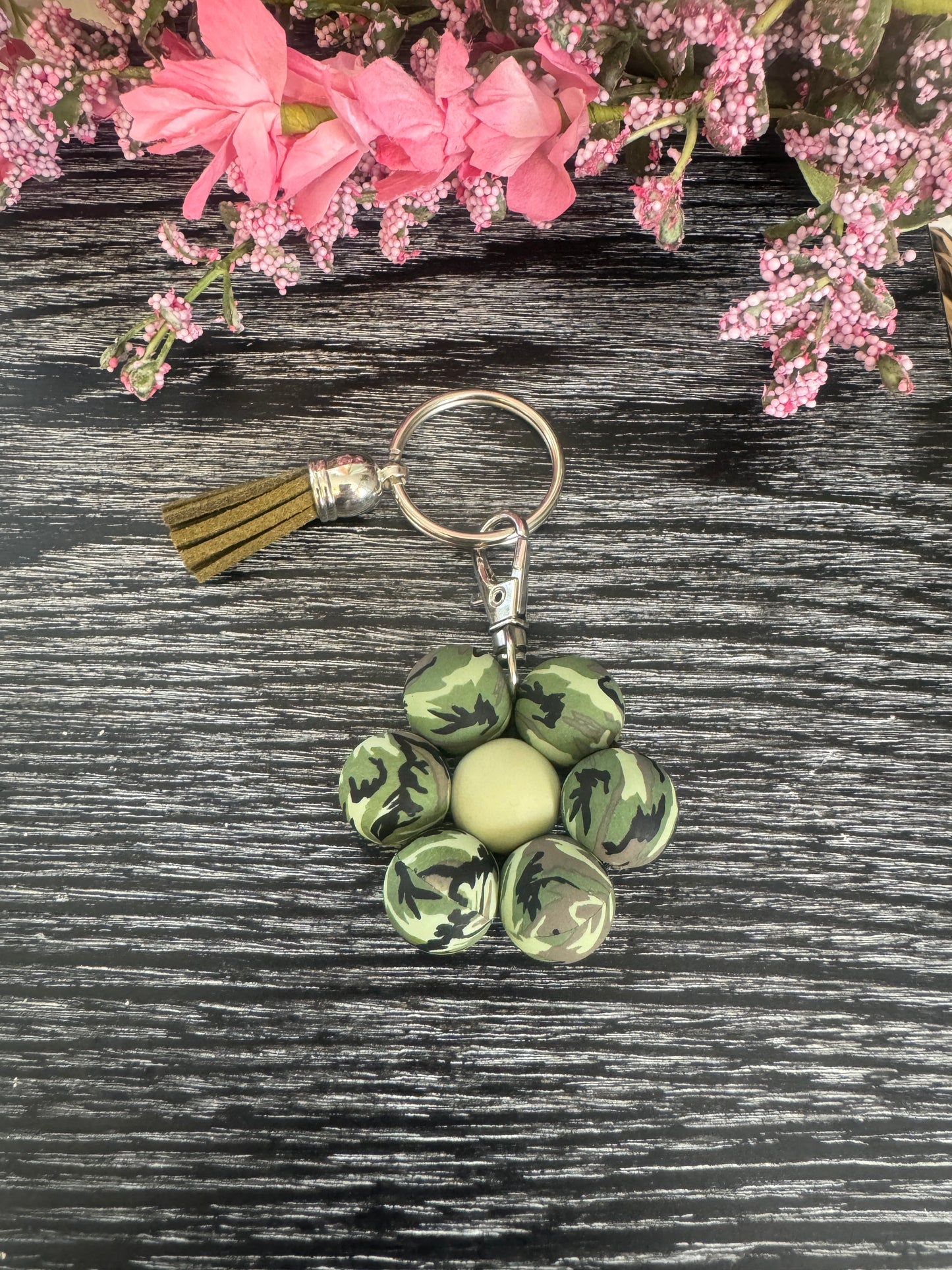 Camo Beaded Flower Keychain