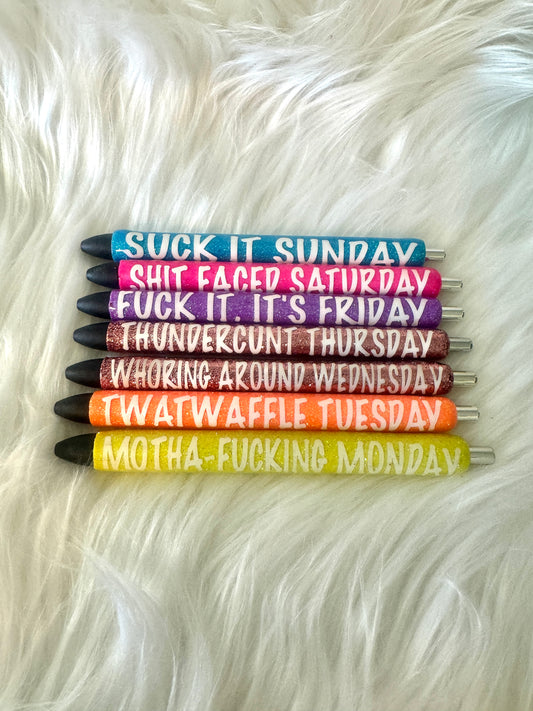 **Curse Word Pens**        7 Days of the Week Glitter Pens (7-Pack)