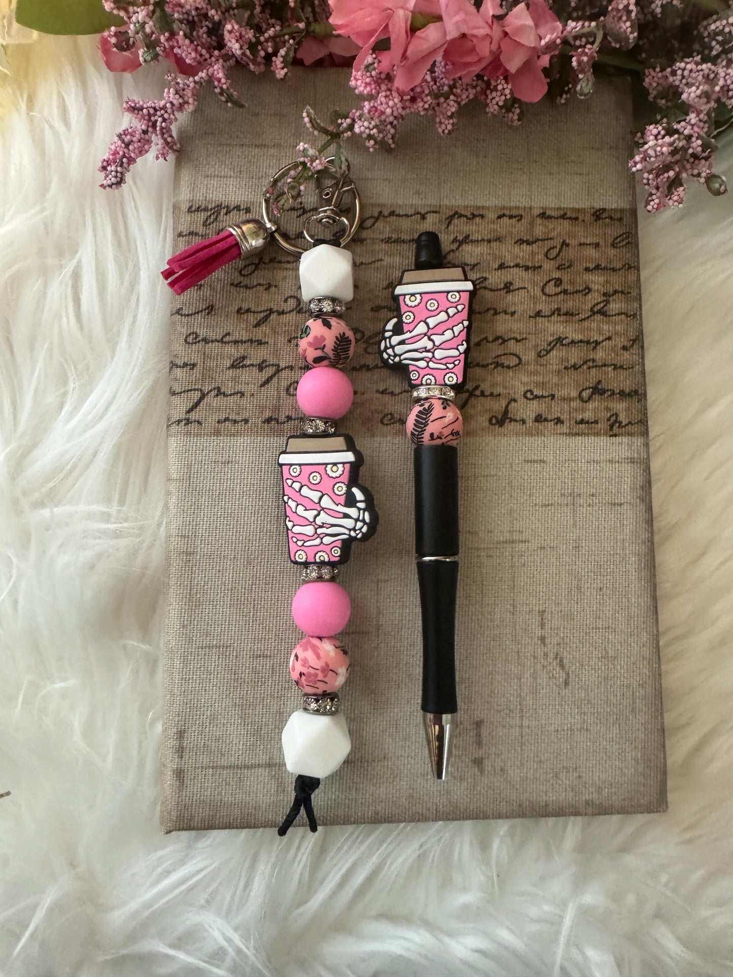 Pink skeleton hand Tumblr cup Pen Set