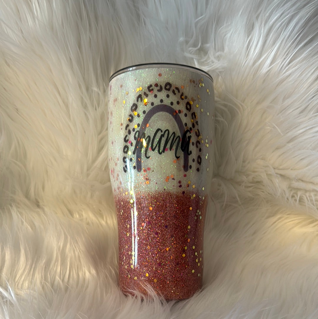 RTS Mama Leopard Rainbow Glitter Tumbler