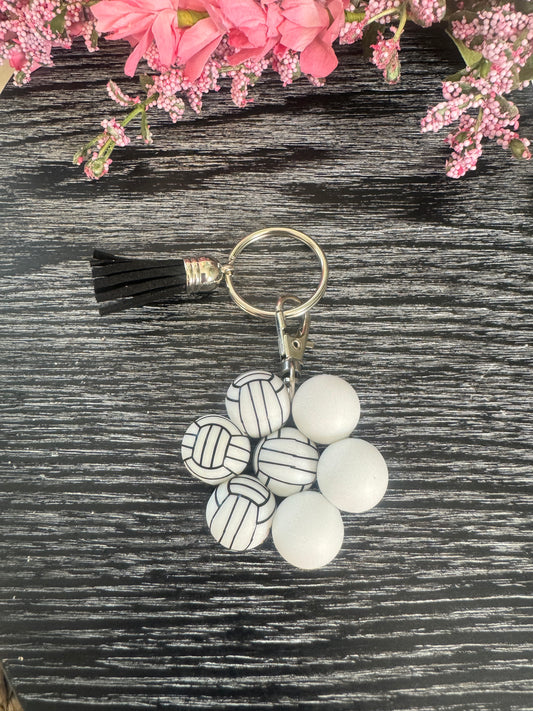 Volleyball Beaded Flower Keychain