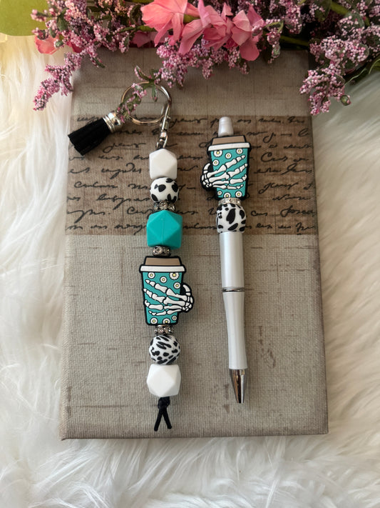 Mint Skelton Hand Tumbler Cup Pen Set