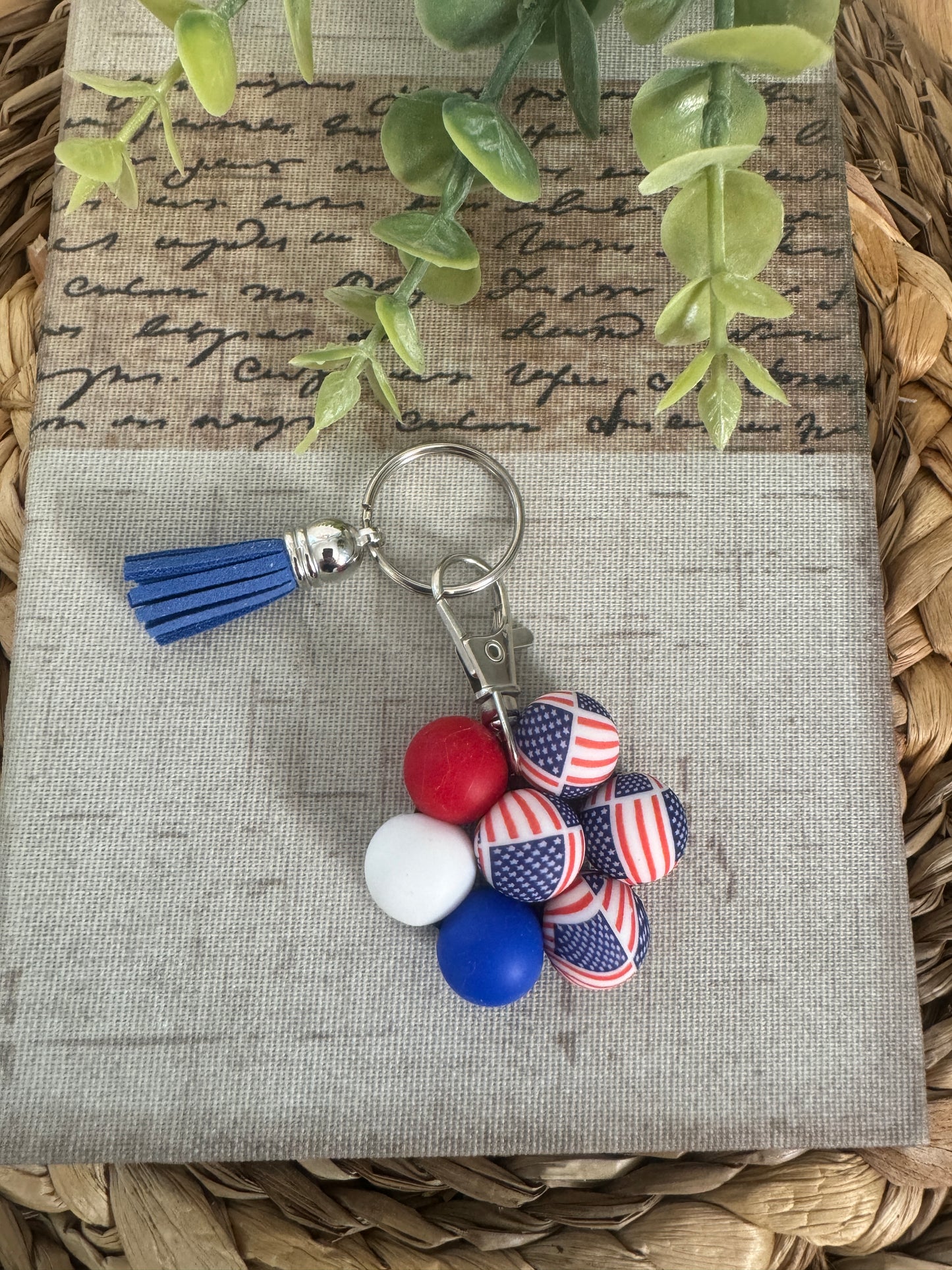 USA Beaded Flower Keychain