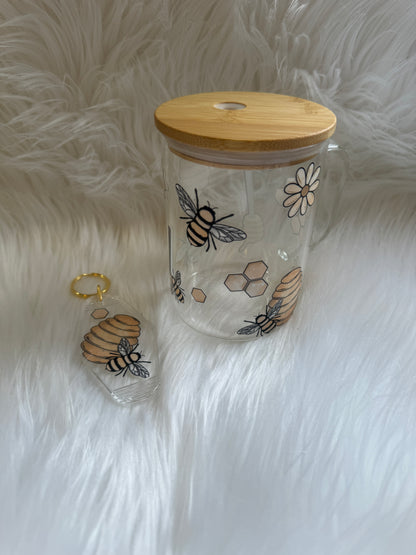 Honey Bee 15oz Glass Can With Handle