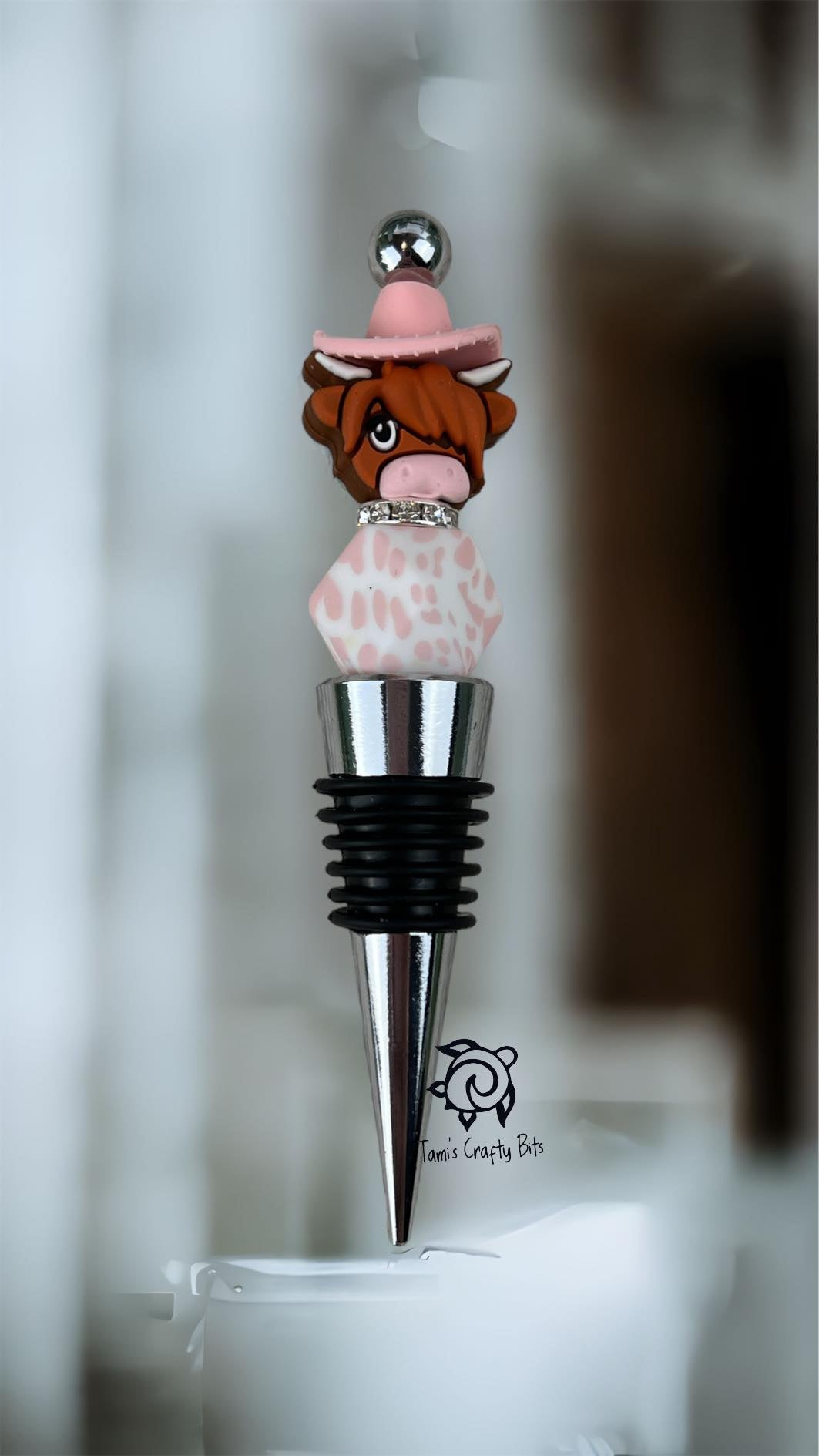 Pink Highland Cow Wine Stopper