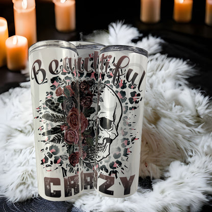 Beautiful Crazy Skull & Flowers Tumbler