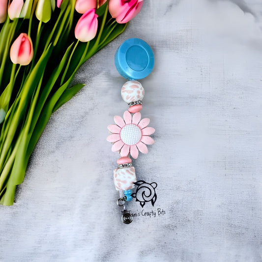 Pink Daisy Flower Badge Reel